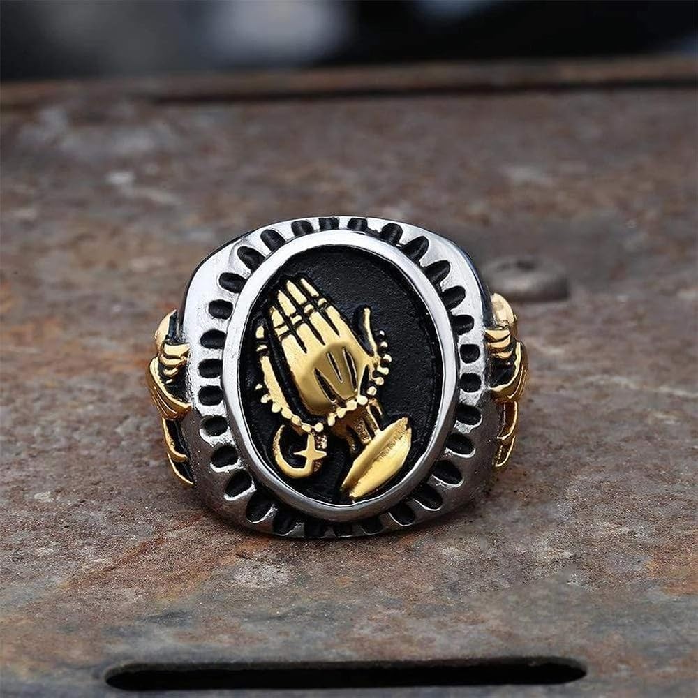 Amazon | [PAURO] メンズステンレス鋼 聖母マリア祈る手 指輪